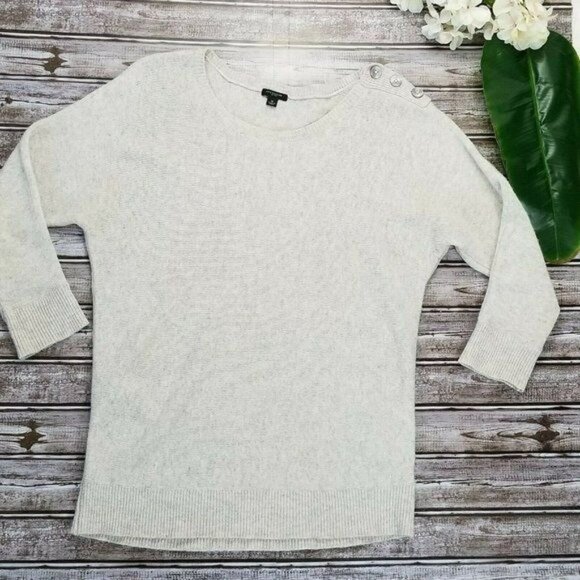 Ann Taylor Sweater M Lambswool Tan Natural Scoop Neck Knit - Picture 6 of 9